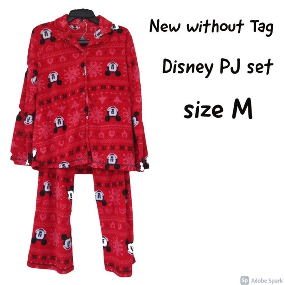 Relist12/21 NWOT Disney Mickey mouse fleece PJ set pant & button down top size M - Picture 2 of 13
